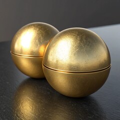 Create a high-resolution 3D render of a golden metallic sphere with a smooth, polished surface. The sphere has a diagonal cut or groove slicing through it, creating a modern, abstract aesthetic. Use H