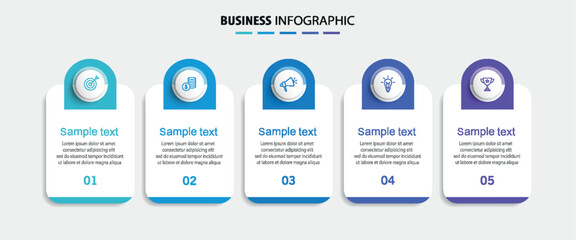 Business infographic template with 5 options or steps. Can be used for workflow layout, diagram, annual report, web design	
