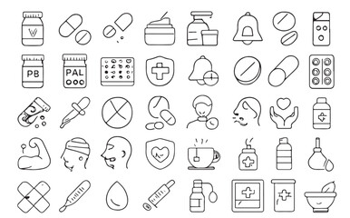Fototapeta premium Medical health care outline icons collection vector