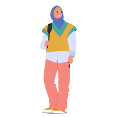 Fashion boy student isolated cartoon character wearing headscarf and casual clothing trendy outfit