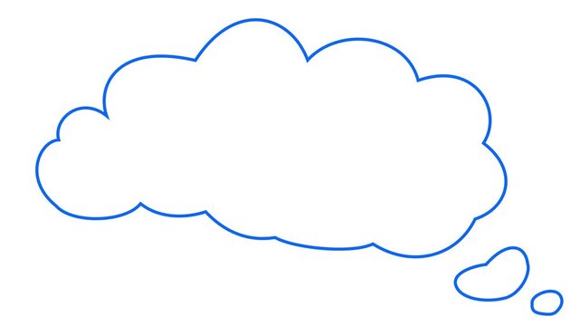 Animated cloud for entering a phrase/word into it. Blue outline of the dialogue cloud on a white background.