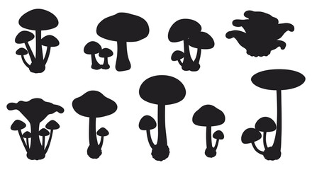 Collection of Mushroom Silhouettes for Design Elements and Natural Illustrations