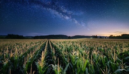stunning night landscape capturing the tranquility of a corn field under starry skies