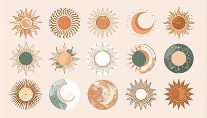 Set of sun and moon illustrations