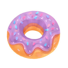 a single isolated beautiful watercolor purple and pink donut with sprinkles on a transparent background