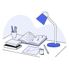 Flat Illustration of a Student Doing Homework at a Desk