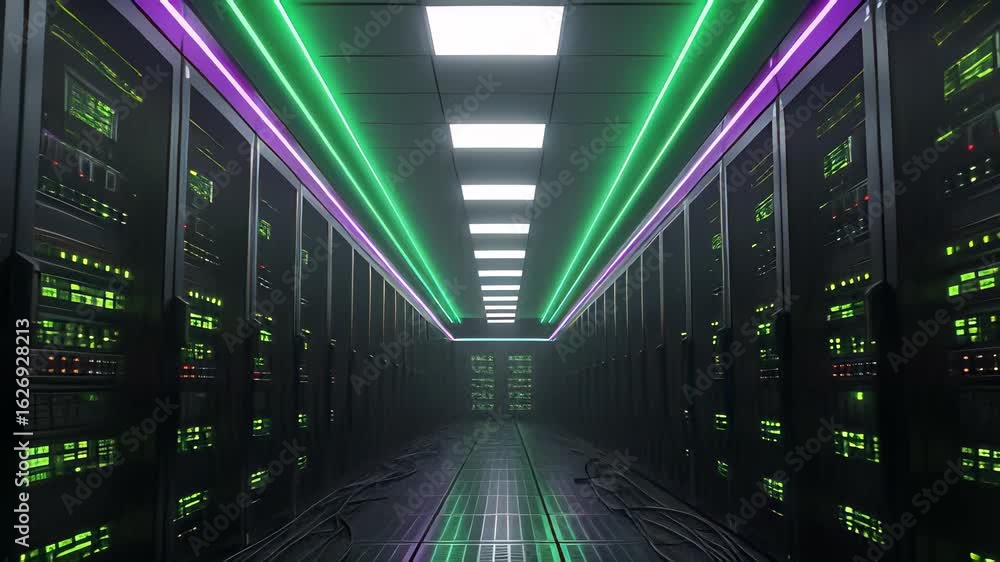 Poster futuristic server room with glowing technology and advanced systems in a high-tech environment
