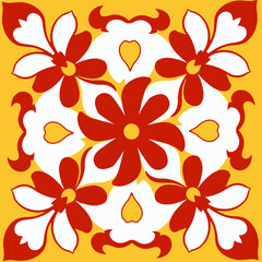 Floral pattern design with red and white flowers on yellow background  