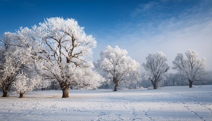 winter landscape trees in frost