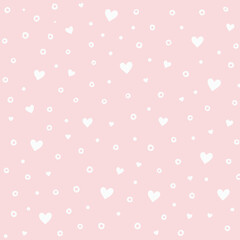 Cute heart and flower pattern on soft pink background  