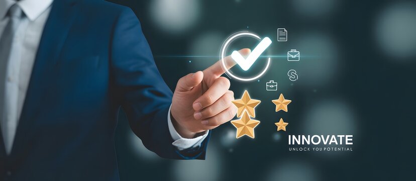 Excellence at a Touch: An anonymous figure, exuding professionalism, engages with a digital display of top-tier achievement. The scene, rendered with an ethereal touch.