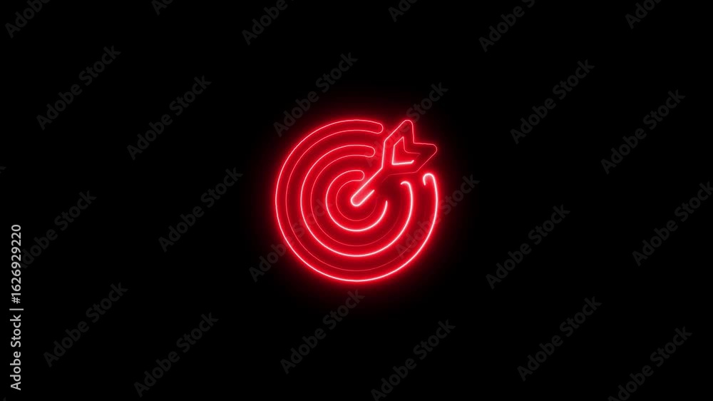 Aufkleber glowing neon target with dart in the bullseye animation,business success and objective symbol animat