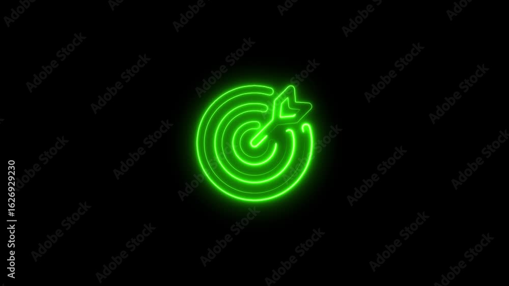 Aufkleber glowing neon target with dart in the bullseye animation,business success and objective symbol animat