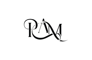 Initial PAM letter logo design. Elegant Monogram Logo Design with Decorative Elements and Typography