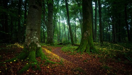 Generated image Fireflies Enchanted Forest, Magical Night Woods Bioluminescence
