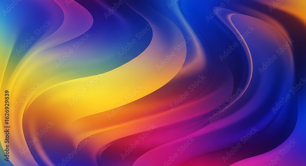 Poster abstract multicolored background with flowing waves of yellow blue and purple hues creating a smooth