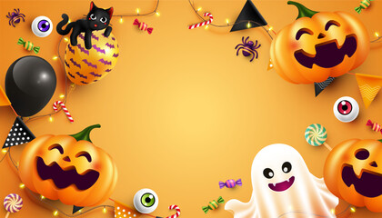 Happy Halloween with copy space, Halloween element flat lay Background, Trick or Treat Concept, vector illustration	
