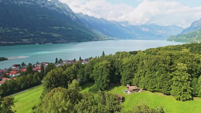 Aerial View of Interlaken, Switzerland Between Lake Thun and Lake Brienz with Alpine Mountains