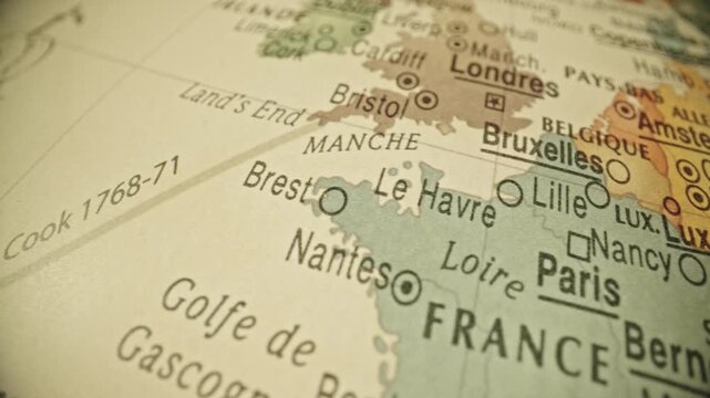 Close-Up of Atlas Showing France, Belgium, and Southern UK