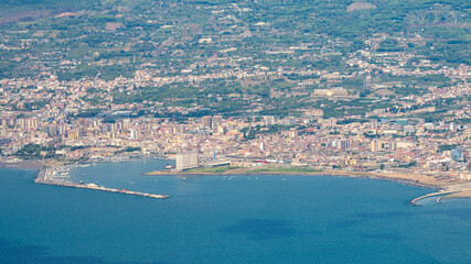 The waterfront and port of Torre Annunziata seen from afar and from above. Naples, Italy.
