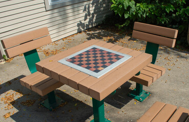 Outdoor Picnic Table with Built-in Checkerboard