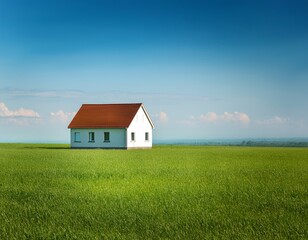 solitary house on expansive grassland minimalist landscape photography