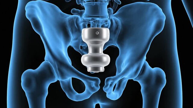 A detailed medical illustration reveals a human hip replacement with precision and accuracy. Capturing medical innovation.