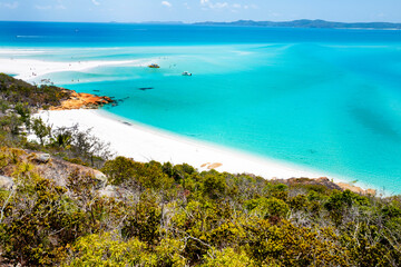 Whitehaven Beach is on Whitsunday Island. The beach is known for its crystal white silica sands and turquoise colored waters. Autralia, Dec 2019