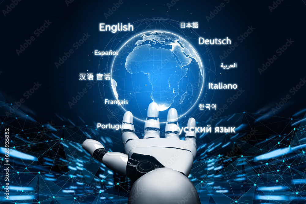 Poster ai artificial intelligence bridges global language communication with multilingual virtual assistant