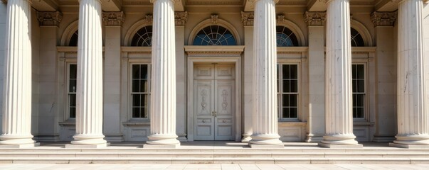 Obraz premium Elegant fluted marble columns adorn building facade, aesthetic, classical architecture, greek