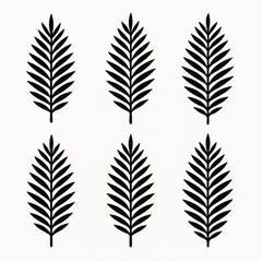 Fototapeta premium Set of six minimalist black palm leaf silhouettes on a white background