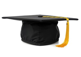 Black graduation mortarboard cap with a diploma isolated on white for celebrating academic success and achievement
