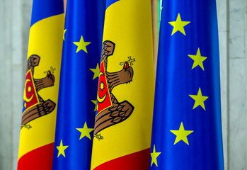 Flag of European Union and flag of Republic of Moldova