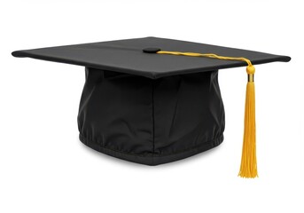 Black graduation cap and diploma isolated on a white background, representing academic success and achievement