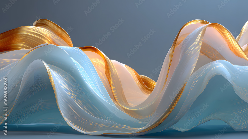 Poster abstract wavy background delicate metallic waves with gentle tones and fluid geometric forms
