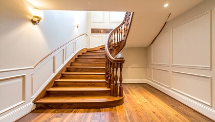Elegant wooden staircase in a light-filled interior