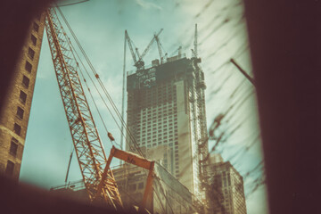 1960s Skyscraper Construction Scene with Super 8 Vintage Film Look