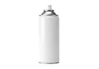 White aerosol spray can with a silver top, for paint or cosmetics. Isolated on transparent background, png