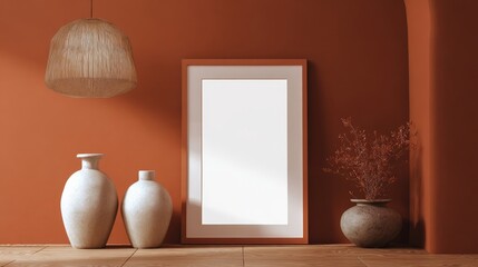 White picture frame template on terracotta wall