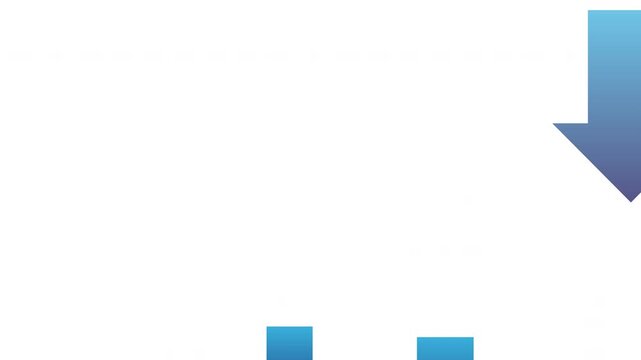 Blue Downward Arrows Looping Animation on White Background Showing Decrease or Negative Trend