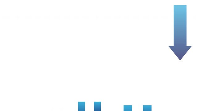 Blue Downward Arrows Looping Animation on White Background Showing Decrease or Negative Trend