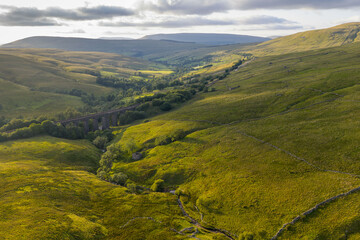 Scenic Dent Head Viaduct in Yorkshire Dales with Rolling Hills and Valleys