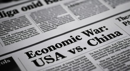 Obraz premium Newspaper headline about an economic war between USA and China. Geopolitical conflict and financial crisis concept.