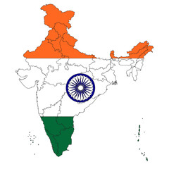 Vector Illustration India Flag Map Stock Vector,Detailed map of india with flag Vector Image