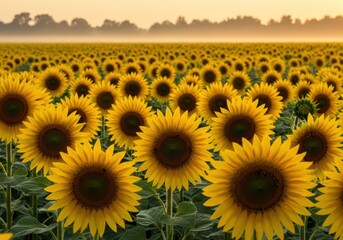Fototapeta premium Sunrise Sunflower Field Golden Hour