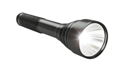 black flashlight , torch  isolated on transparent white background