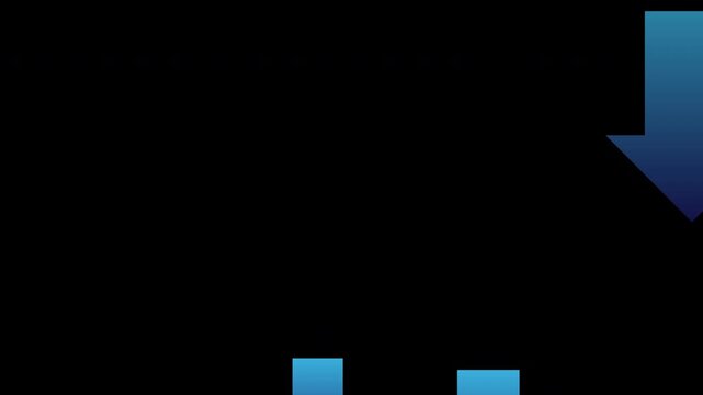 Blue Downward Arrows Looping Animation on Black Background Showing Decrease or Negative Trend