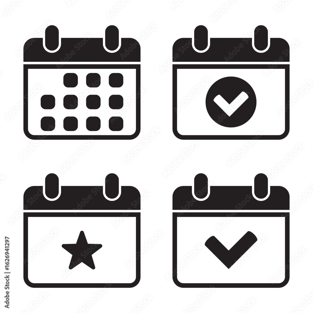 Aufkleber calendar icons set. calendar with star icon. calendar with checkmark icon for productivity date remi