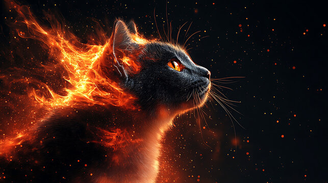 Fiery Feline A Majestic Cat Enveloped in Blazing Flames
