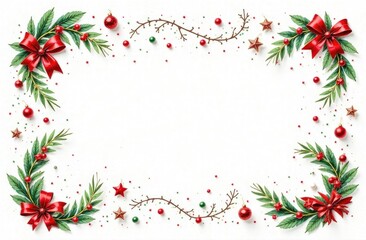 Watercolor Christmas card with fir branches and place for text. Illustration for greeting cards and invitations isolated on white background.